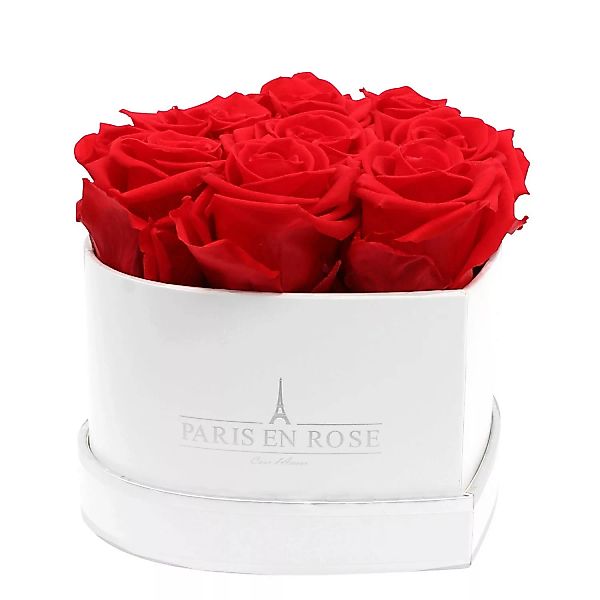 Rosenbox Herz Weiß-Silber mit 8 Roten Rosen günstig online kaufen