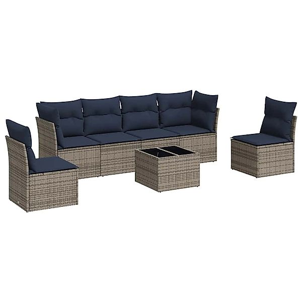 vidaXL 7-Tlg Garten-Sofagarnitur mit Kissen Grau Poly Rattan 3217381 günstig online kaufen