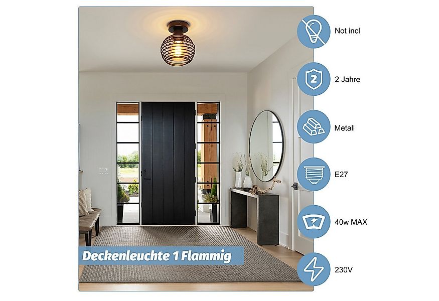 Nettlife Deckenleuchte Deckenleuchte Schwarz 2xE27 Metall Lampenschirm, LED günstig online kaufen