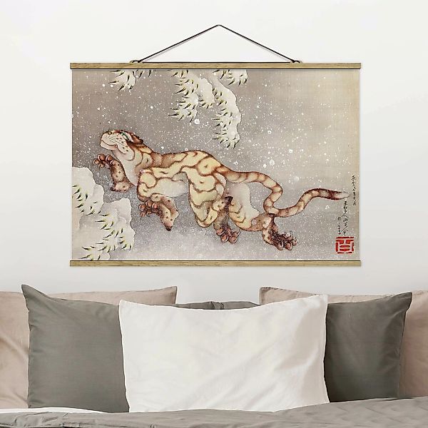 Stoffbild Tiere mit Posterleisten - Querformat Katsushika Hokusai - Tiger i günstig online kaufen
