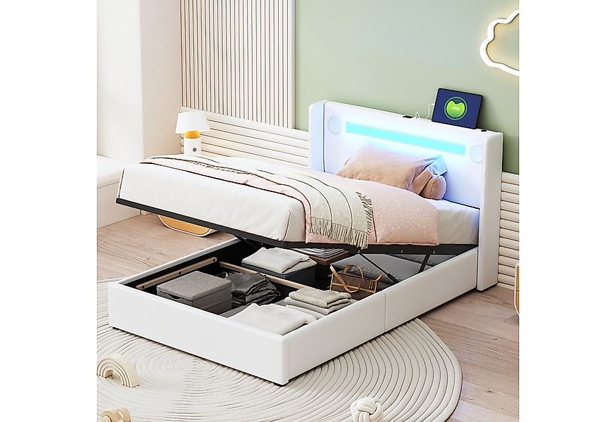 STILVORA Polsterbett 90x200 Kinderbett mit LED & USB-Anschluss,Jugendbett o günstig online kaufen