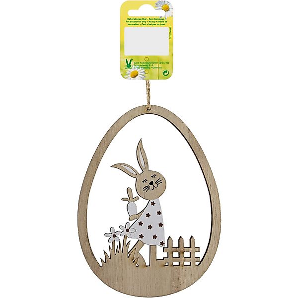 Dekoanhänger Hasenmädchen im Ei 15 cm x 11,5 cm x 0,5 cm Braun-Weiß günstig online kaufen