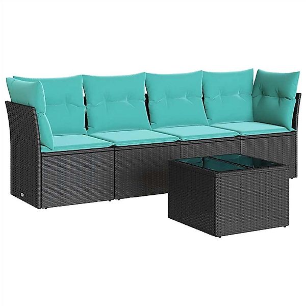 vidaXL 5-Tlg Garten-Sofagarnitur mit Kissen Schwarz Poly Rattan 3217237 günstig online kaufen
