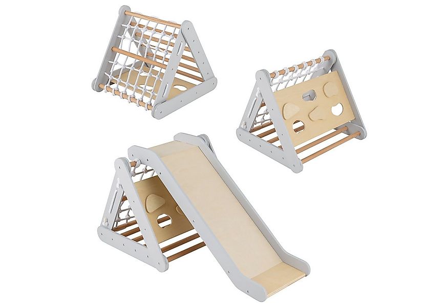 COSTWAY Klettergerüst 4 in 1 Kletterdreieck, mit Rutsche, aus Holz günstig online kaufen