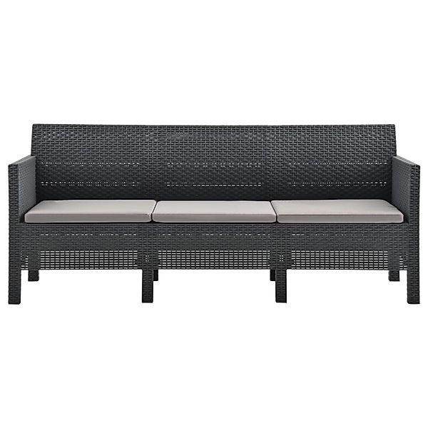 Vidaxl 3-sitzer Gartensofa Mit Kissen Anthrazit Pp Rattan günstig online kaufen