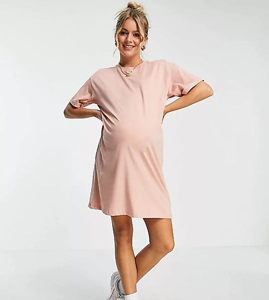 Pieces – Umstandsmode – Mini-T-Shirt-Kleid in Rosa günstig online kaufen