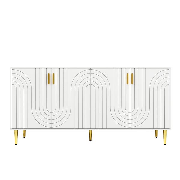 Weißes Sideboard mit einzigartigem Wellendesign, 152×40×75 cm, Weiß günstig online kaufen