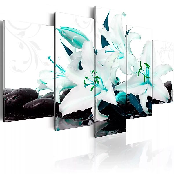 Wandbild - Turquoise lilies and stones günstig online kaufen