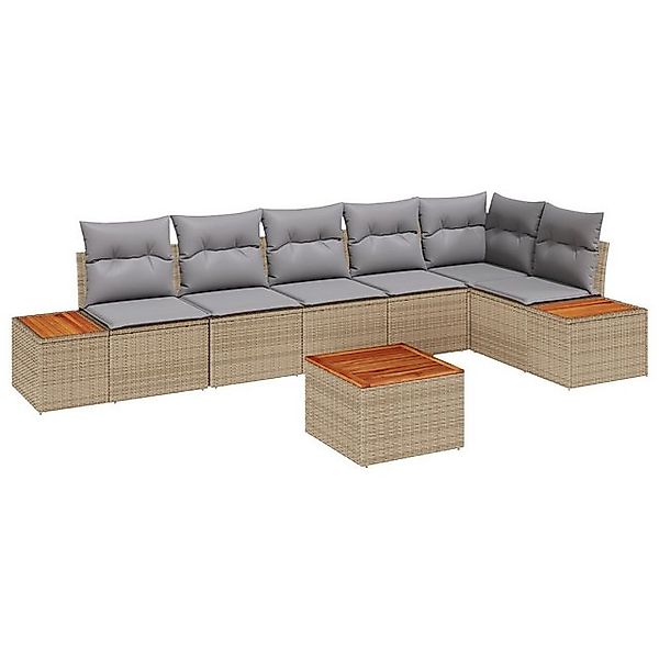 vidaXL Loungesofa 7-teiliges Gartensofa-Set mit Kissen Beige Poly-Rattan, 7 günstig online kaufen