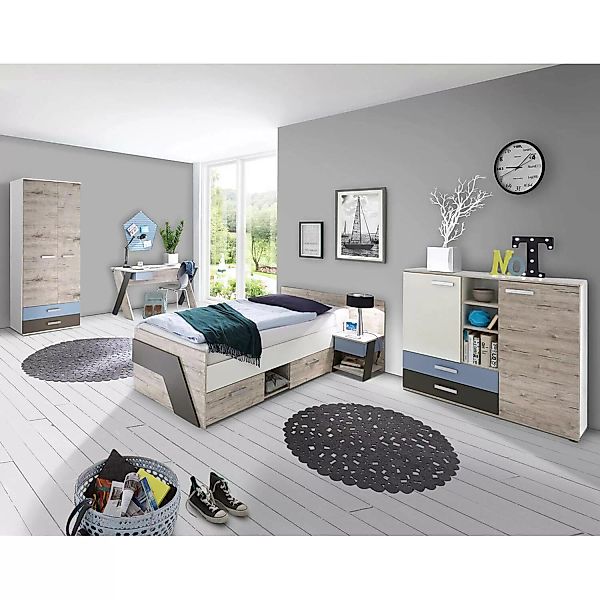 Lomadox Jugendzimmer Set mit Bett 90x200 cm 5-teilig mit Kleiderschrank LEE günstig online kaufen