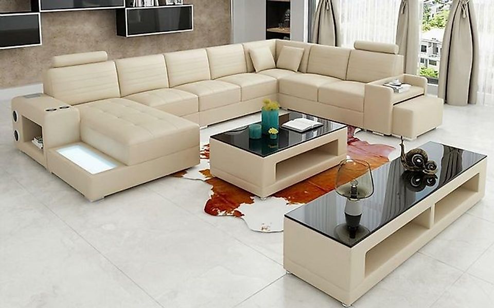 JVmoebel Ecksofa U-Form Sideboard Couchtisch Couch Schwarz Polster Leder Sc günstig online kaufen