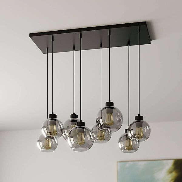 Hängeleuchte Cubus, 95 cm lang, 8-flammig, rauchgrau, Glas günstig online kaufen
