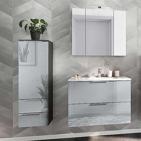 Made in Germany Badmöbel Front glasbeschichtet die Wandmontage (dreiteilig) günstig online kaufen