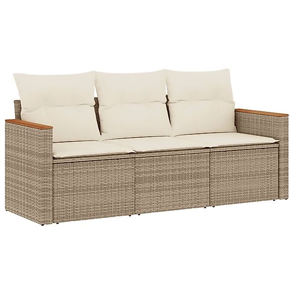 vidaXL 3-Tlg Garten-Sofagarnitur mit Kissen Beige Poly Rattan 3225757 günstig online kaufen