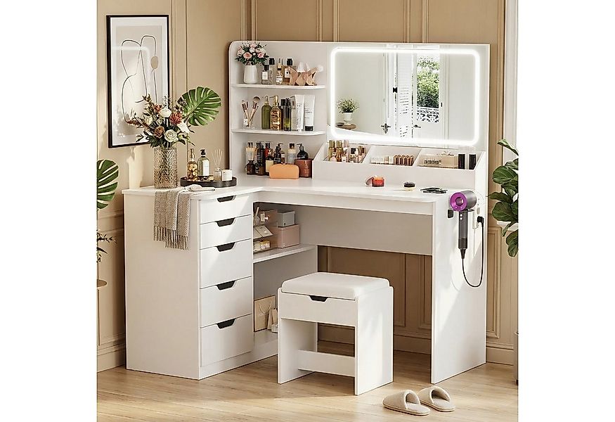 Furnicopia Schminktisch Dreifarbige LED-Beleuchtung mit Stuhl, Helligkeit e günstig online kaufen