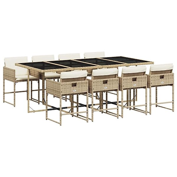vidaXL 9-Tlg Garten-Essgruppe mit Kissen Beige Poly Rattan 3211282 günstig online kaufen