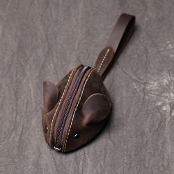 YUBRO-STUDIO Geldbörse Handgefertigte Leder-Münztasche Mausform Zipper günstig online kaufen