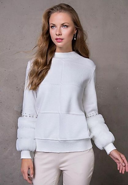 Passioni Strickpullover Stylischer Pullover mit gesteppten Web-Pelzärmeln u günstig online kaufen