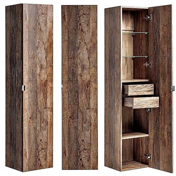 Lomadox Hochschrank PUEBLA-56 Badmöbel Vintage Oak Eiche, 2 Türen, B/H/T: 3 günstig online kaufen