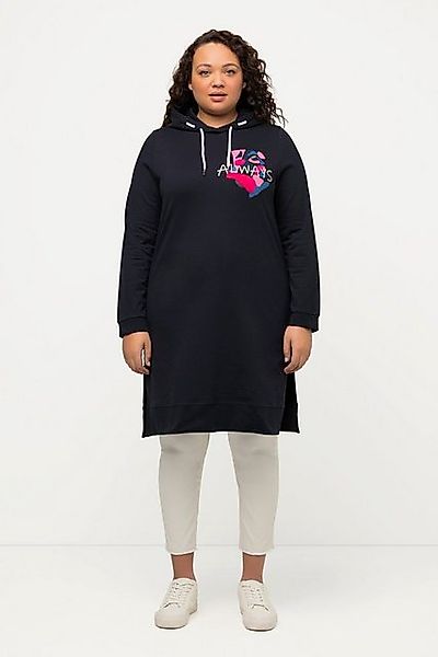 Ulla Popken Sweatshirt Long-Hoodie Schriftmotiv Seitenschlitze Langarm günstig online kaufen