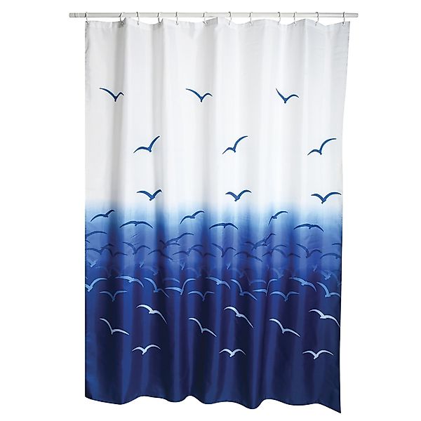 MSV Duschvorhang Möwen 180 cm x 200 cm Blau-Weiß günstig online kaufen