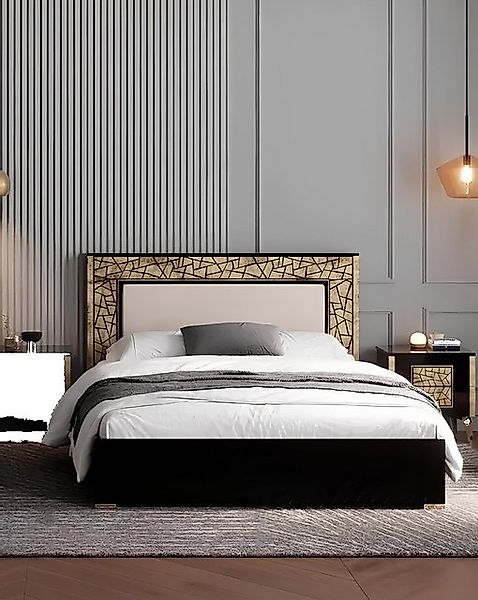 JVmoebel Bett Doppelbett Bett Schlafzimmerbett Bettrahmen Schwarz Gold Sieb günstig online kaufen