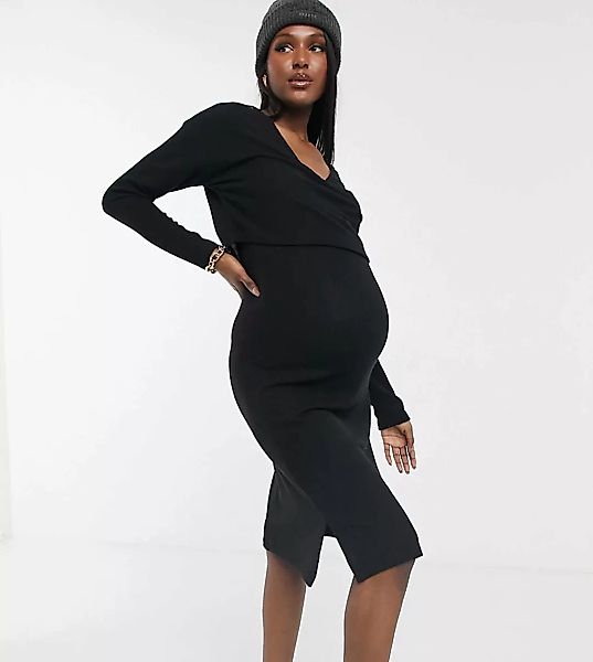 ASOS DESIGN Maternity – Superweiches, langärmliges Midikleid mit V-Ausschni günstig online kaufen