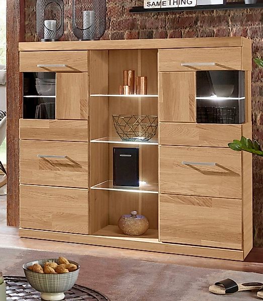 Home affaire Highboard Ribe,120cm breit,112cm hoch,Oberplatte massiv,12 Fäc günstig online kaufen