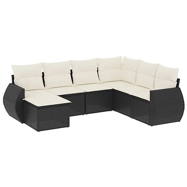 vidaXL 7-Tlg Garten-Sofagarnitur mit Kissen Schwarz Poly Rattan 3221695 günstig online kaufen