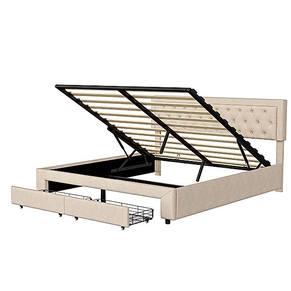 PXloue Stauraumbett 160×200 Polsterbett mit Schubladen& Hydraulischem Staur günstig online kaufen