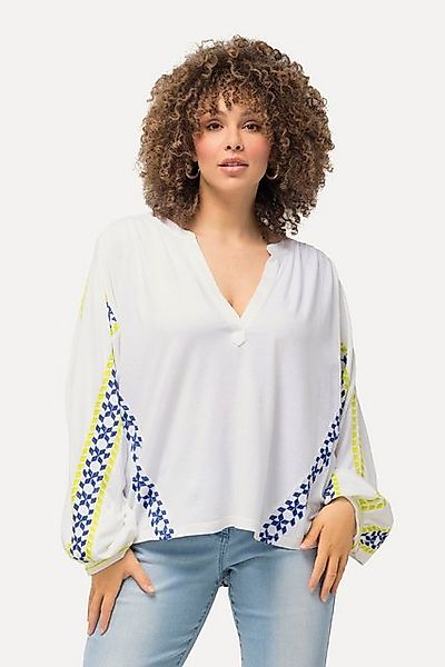 Ulla Popken Satinbluse Bluse Leinenmix Oversized Tunika-Ausschnitt günstig online kaufen