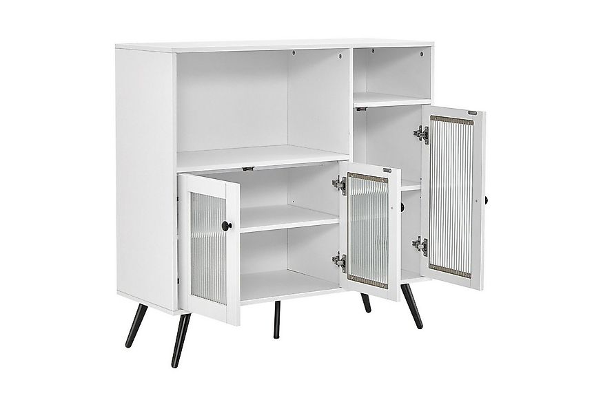 COSTWAY Küchenbuffet Schrank mit Glastüren & Fächern, weiß, 100x39,5x100cm günstig online kaufen