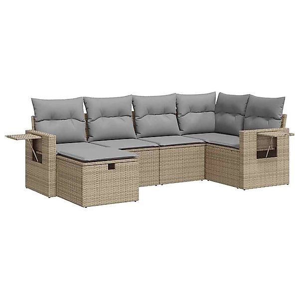 vidaXL 6-Tlg Garten-Sofagarnitur mit Kissen Beige Poly Rattan 3325485 günstig online kaufen