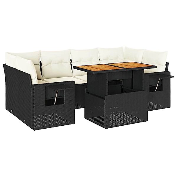 vidaXL 7-Tlg Garten-Sofagarnitur mit Kissen Schwarz Poly Rattan 3327115 günstig online kaufen
