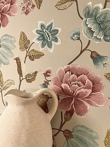 Newroom Vliestapete Viane Beige Tapete Blumentapete Blumen,Rosen,Blätter, B günstig online kaufen