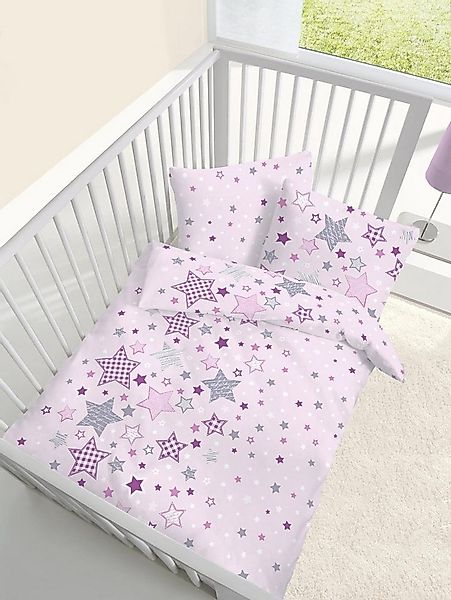 DOBNIG Babybettwäsche Baby Fein Biber Bettwäsche rosa mit Sternen 100x135 + günstig online kaufen