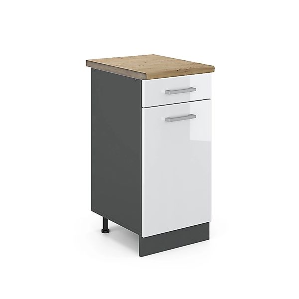 Vicco Küchenunterschrank R-Line Weiß Hochglanz/Anthrazit 40 cm AP Eiche günstig online kaufen