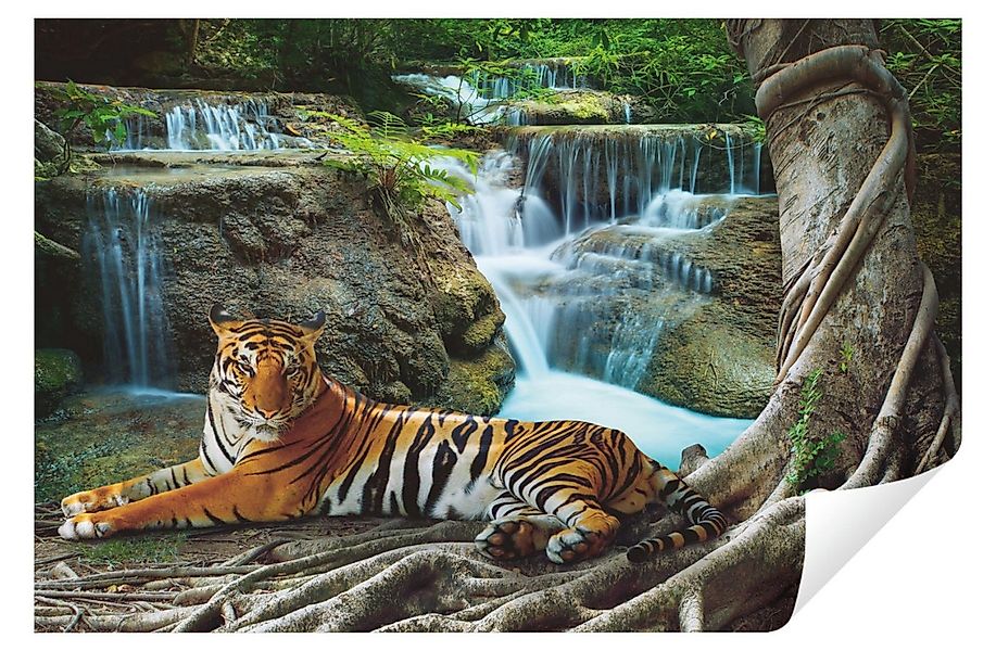 Wallarena Fototapete Wasserfall Tiger Tiere Wald Natur Landschaft Wohnzimme günstig online kaufen