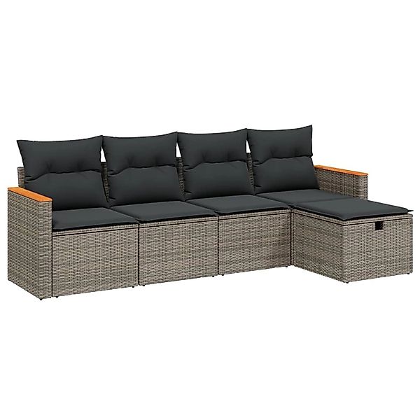 vidaXL 5-Tlg Garten-Sofagarnitur mit Kissen Grau Poly Rattan 3265288 günstig online kaufen