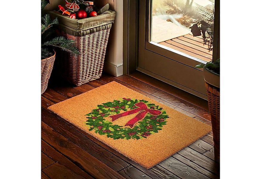 BRUBAKER Fußmatte 45 x 75 cm - Adventskranz mit Schleife - Schmutzfangmatte günstig online kaufen