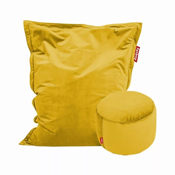 Promo-Pack Pouf Original Slim Velvet + pouf Point Velvet textil gelb / Seid günstig online kaufen
