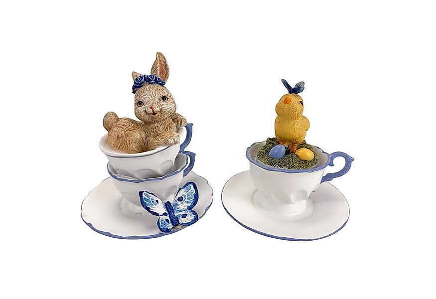 Online-Fuchs Dekofigur Süßer Hase und Küken in 2 Tassen - Frühlingsdeko, Os günstig online kaufen