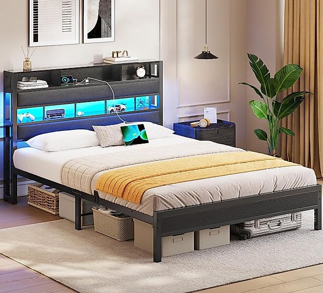 MSMASK Metallbett mit LED Beleuchtung & Ladestation, Kinderbett Jugendbett günstig online kaufen