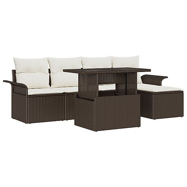 vidaXL Loungesofa 6-teiliges Garten Sofa Set mit Kissen Braun Poly Rattan, günstig online kaufen