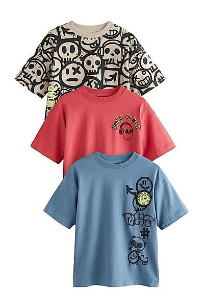 Next Print-Shirt 3er-Pack Relaxed Fit Kurzarm-T-Shirts mit Grafik (3-tlg) günstig online kaufen