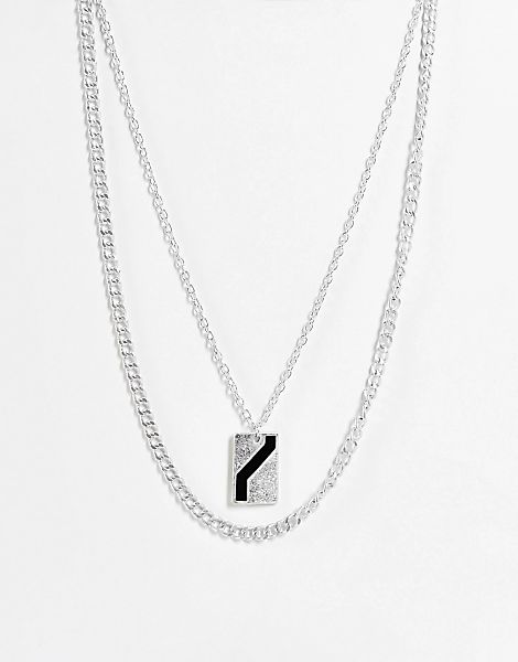 Icon Brand – Zweireihige Halskette in Silber mit Anhänger günstig online kaufen