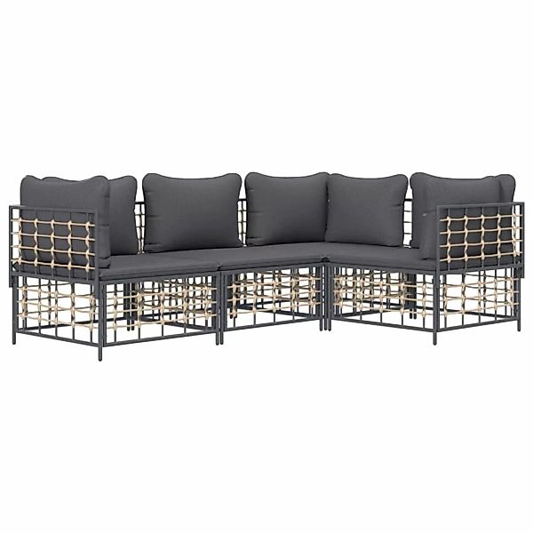 Vidaxl 4-tlg. Garten-lounge-set Mit Kissen Anthrazit Poly Rattan günstig online kaufen