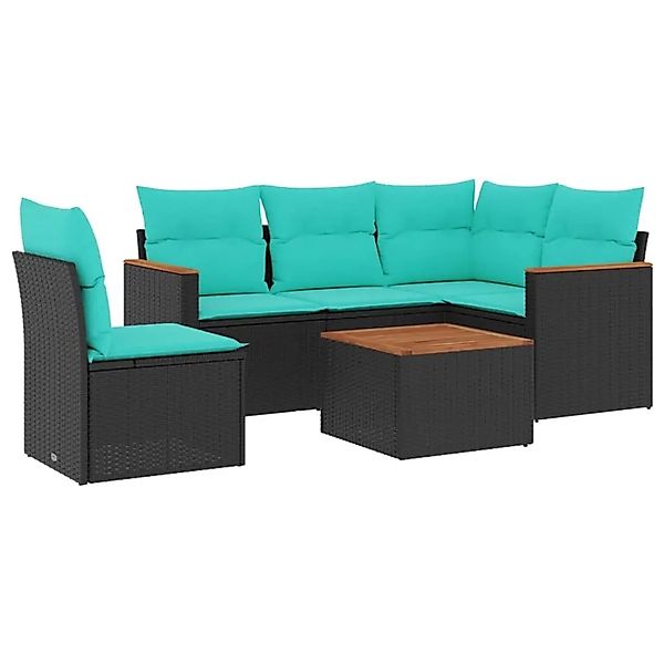 vidaXL 6-Tlg Gartensofa-Set mit Kissen Schwarz Polyrattan 3225980 günstig online kaufen