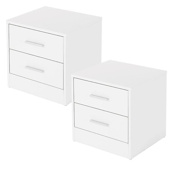 ML-Design Nachttisch 2Er Set mit 2 Schubladen Weiß Holz 38x37x34 cm Alu Gri günstig online kaufen