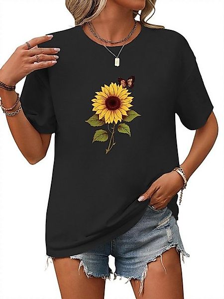 PYL T-Shirt Damen Sommer Oversize-Shirt mit Sonnenblume Grafik Druck günstig online kaufen